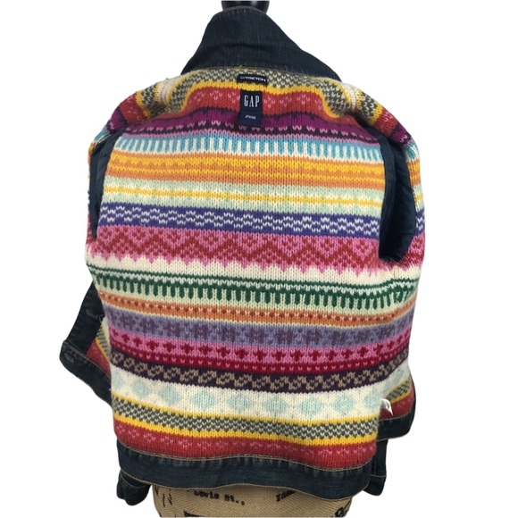 Vintage GAP Jean Jacket Fair Isle Wool Sweater Lining - Picture 8 of 10